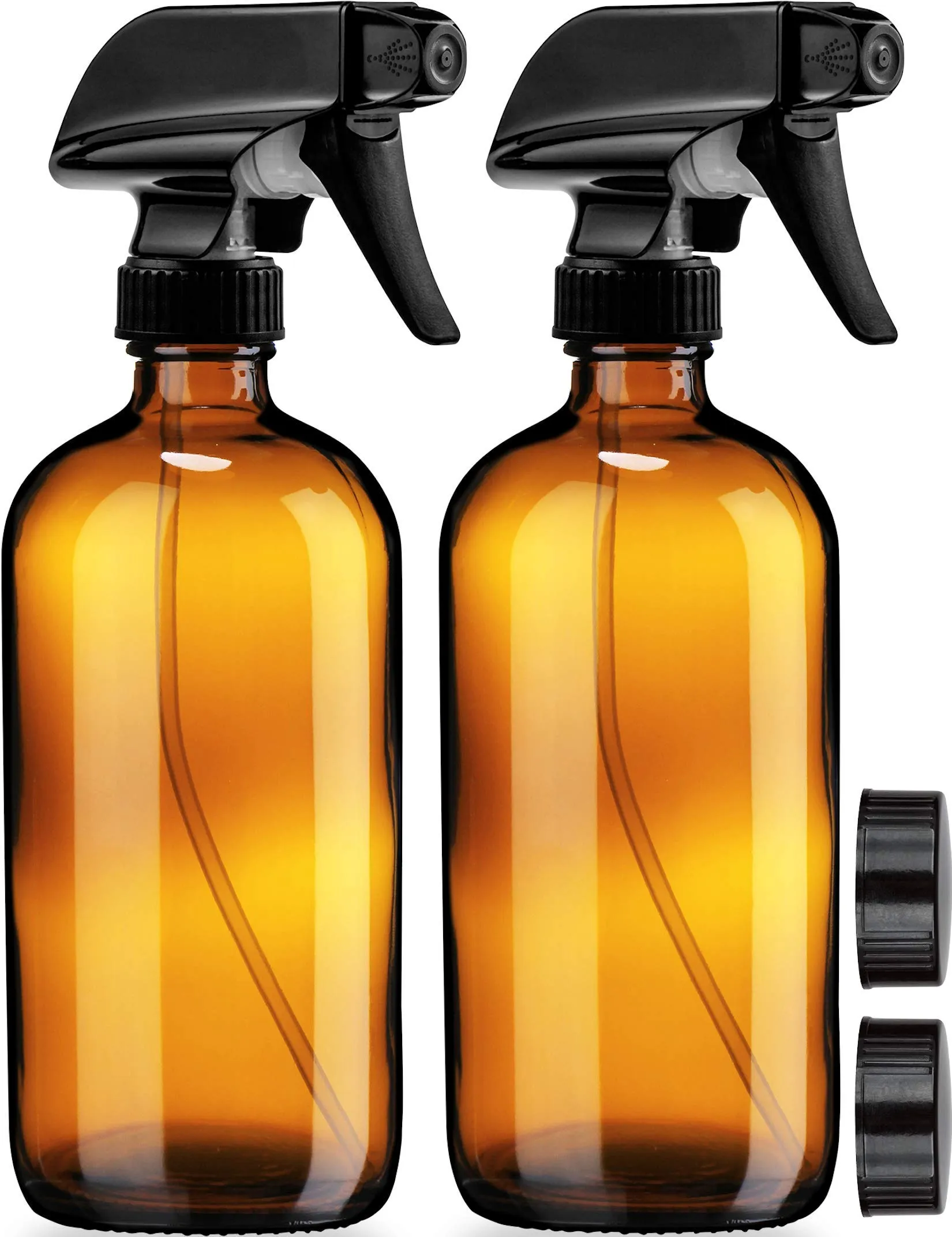 Empty Amber Glass Spray Bottles - 2 Pack - Each Large 16oz Refillable Bottle ...