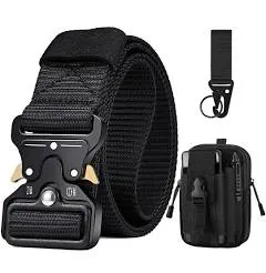 BESTKEE Men's Tactical Belt, 1.5 Inches Heavy Duty Military Style Buckle Belt, Gift with Tactical Molle Pouch and Hooks