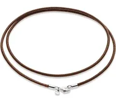 Miabella Genuine 2mm Black or Brown Italian Leather Cord Chain Necklace for Men Women with 925 Sterling Silver Clasp Made in Italy