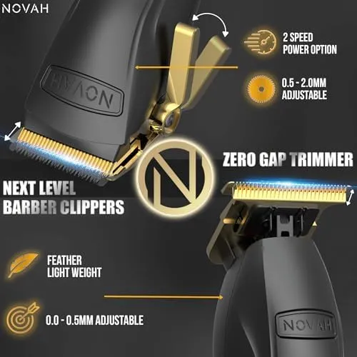 Novah Professional Hair Clippers for Men Professional Barber Clippers and Trimmer Set Mens Cordless Hair Clippers for Barbers Haircut Fading Kit Fade