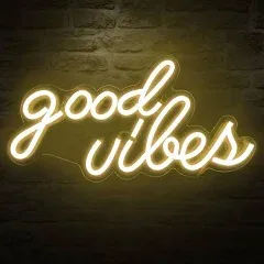 Good Vibes Neon Sign for Bedroom Wall Decor Powered by USB Neon Light, Ice Blue 