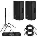 JBL EON715 15" 1300W Powered Pa Speaker Pair, Bundle with 2x Stands and 2 Cables