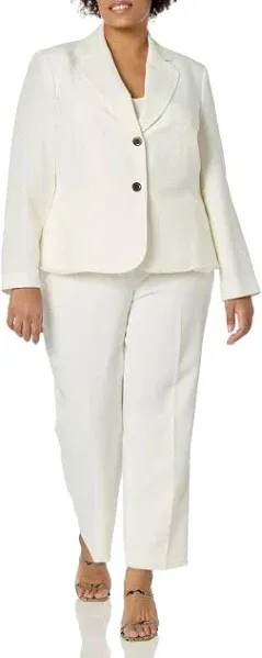 Le Suit Women's Plus Size 2 Button Inset Waist Jacket & Elastic Back Pant