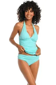 La Blanca Women's Island Goddess Halter Tankini Swimsuit Top Seafoam