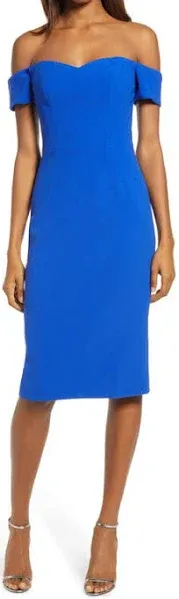 Dress the Population Women's Bailey Off The Shoulder Sweetheart Bodycon Midi Sheath Dress