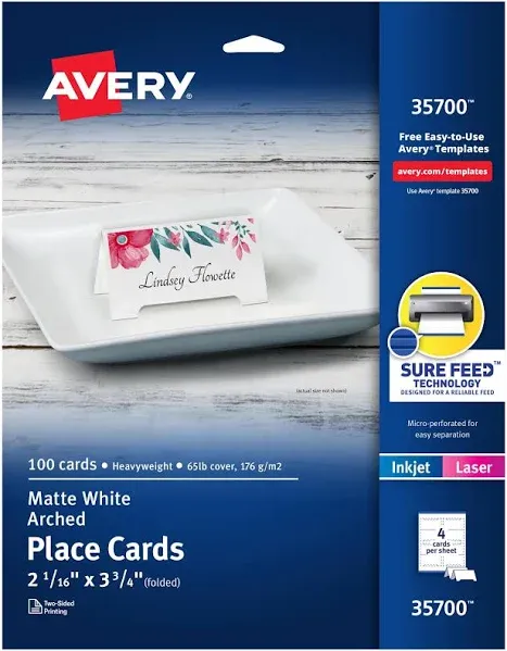 Avery&reg; Tent Cards, Arched, Laser/Inkjet, 2-1/16"x3-3/4" , 100/PK, WE (AVE35700) Pack of 5