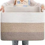 OIAHOMY Large Cotton Rope Basket Rectangle Woven Baskets for Storage