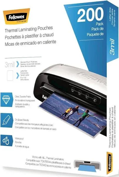 Fellowes Letter 3 Mil Laminating Pouches - 200 Pack