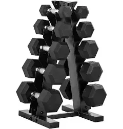 CAP Barbell 150-lb Rubber Hex Dumbbell Weight Set with Vertical Rack