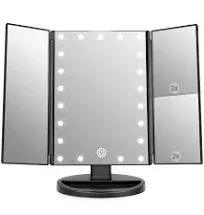 WEILY Tabletop Mount Makeup Mirror with 21 LED Lights,Two Power Supply, Touch Sc