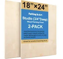 Unfinished Birch Wood Canvas Panels Kit, Falling in Art 4 Pack of 8x8 Studio 3/4 Deep Cradle Boards for Pouring Art, Crafts, Painting and More