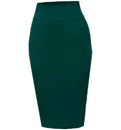 A2y Women's Basic Solid Ponte Knee Length Slit Techno Span High Waist Pencil Skirt