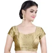 Chandrakala Brocade Banarasi Blouses for Women sarees,Readymade Gold Paisley,X-Small (B113)