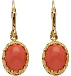 PalmBeach Jewelry Orange Oval Coral Drop Yellow Gold-Plated Earrings