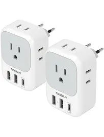 India Plug Adapter 2 Pack, TESSAN Type D Travel with 4 Outlets 3 USB... 