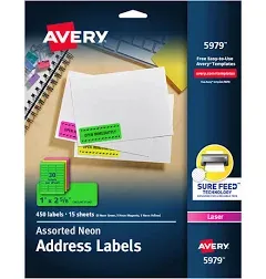 Avery High-Visibility Permanent ID Labels Laser 1 x 2 5/8 Asst. Neon 450/Pack  | eBay