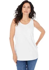 Plus Size Women's Scoopneck Tank by Roaman's Top 100% Cotton Layering A-Shirt