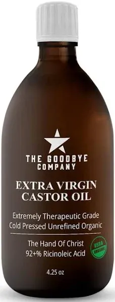 The Goodbye Company Castor Oil USDA Certified Organic Glass Bottle Pure Cold-Pressed - (120 ml) 100% Natural Virgin Castor Oil Unrefined Moisturizing