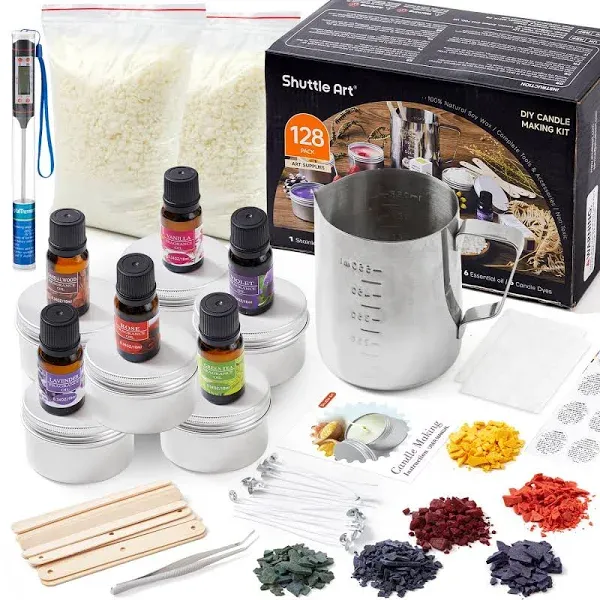 Shuttle Art Candle Making Kit, DIY Candle Making Supplies with Candle Jars, Soy Wax, Candle Wicks, Color Dyes, Fragrance Oil and Capacity Pot, Candle