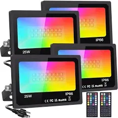 Upgraded LED Flood Light Outdoor 25W 4 Pack,Diy Color Changing RGB 25W-4Pack