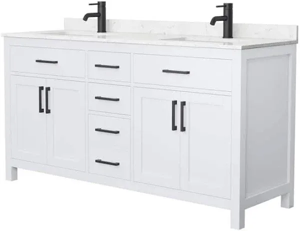 Wyndham Collection® Beckett 66"W x 22"D Green Vanity and White Cultured Marble Vanity Top with Square Undermount Bowls