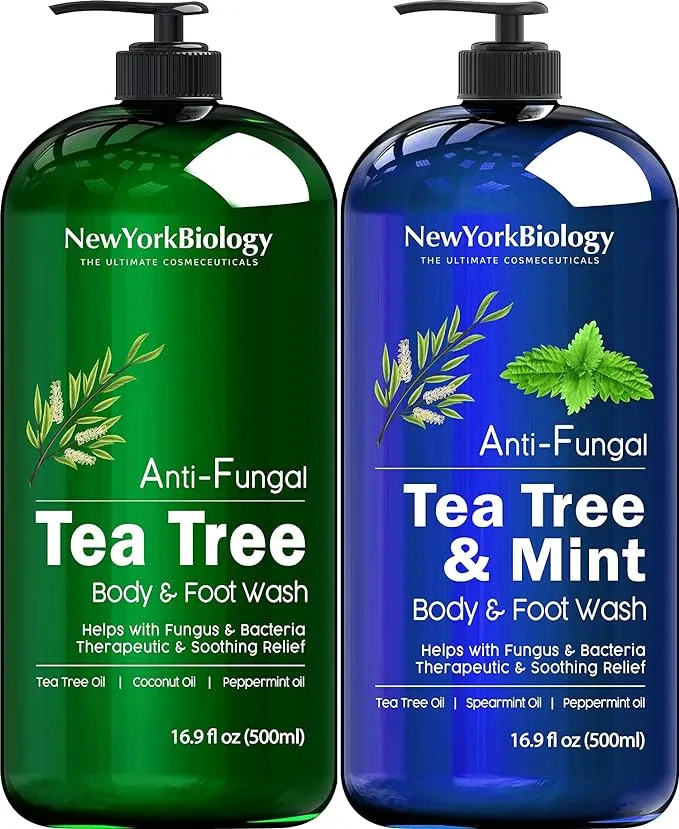 New York Biology Tea Tree Body Wash with Tea Tree Mint Body Wash for Men and Women - Helps Jock Itch & Itchy Skin, Nail Fungus, Athletes Foot, Eczema & Body Odor, Ringworms – 16 Fl Oz