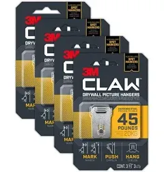 3M Claw Drywall Picture Hanger, 45 lb, 3-Pack