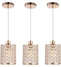 Gold Crystal Pendant Light, 3 Pack Kitchen Island Lighting, Modern Adjustable Bar Lights Hanging Fixture for Kitchen Dining Room Bedroom Bar