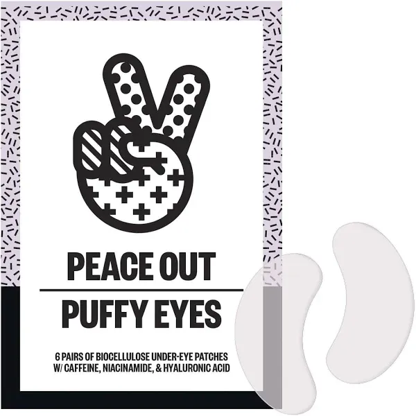 Peace Out Puffy Under-Eye Patches Good For Dark Circles, Standard Size (6 Pairs)