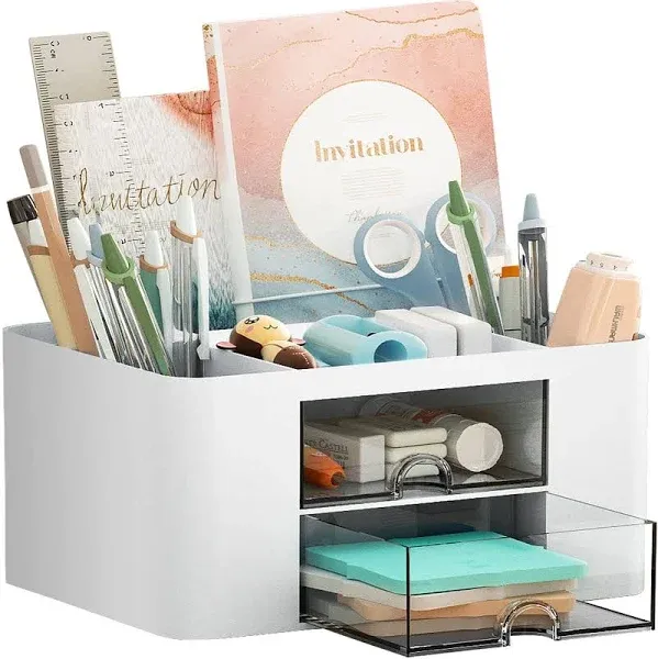 Pen Organizer with 2 Drawer, Multi-Function<wbr/>al Pencil Holder for Desk, Desk Organ