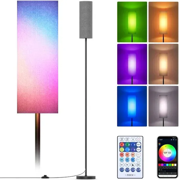 Floor Lamps for Living Room, Modern Floor Lamp with RGB LEDs Bulb,Dimmable Floor Lamp with App Control & Remote Control,Tall Reading Lamp for Bedroom, Living Room, Office,Black Lampshade