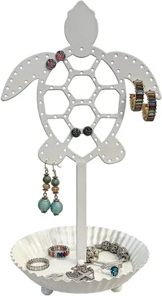 Sea Turtle Earring Holder Organizer Metal Standing Jewelry Tree Display with Rin