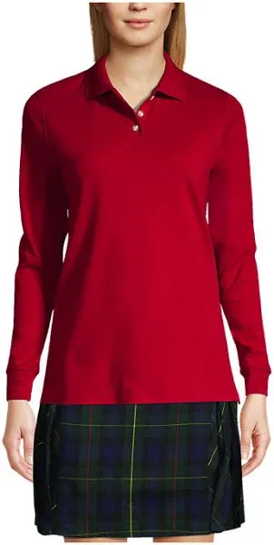 Lands' End Men's School Uniform Long Sleeve Interlock Polo Shirt