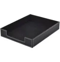 Leather Letter Tray, Office Supplies Desk Organizer for Mail Paper Files Magazines Jewelry Cosmetics,Luxury Letter Holder&Multipurpos Stackable Office Desktop Storage Box,Black