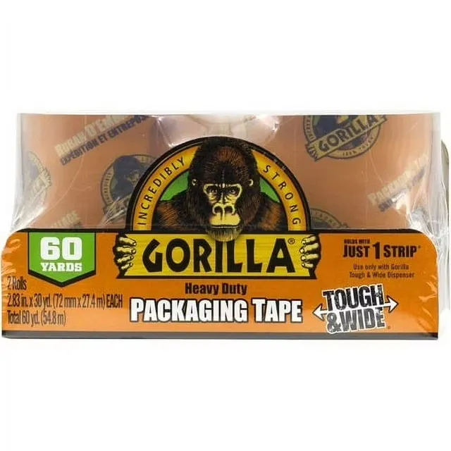 Gorilla Packing Tape Tough & Wide Refill for Moving, Shipping and Storage, 2.83" x 30 yd, 2 Rolls (Pack of 2)