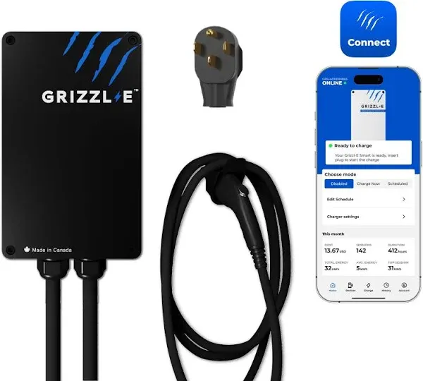 Grizzl-E Smart Level 2 240V / 40A Electric Vehicle (EV) Charger, Metal Case UL Tested and Certified, Energy Star, Indoor/Outdoor Electric Car Fast Charging Station, NEMA 6-50, Black