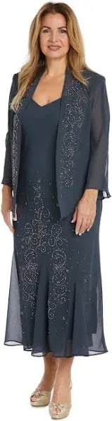 R&M Richards Women's Beaded Chiffon Jacket Dress