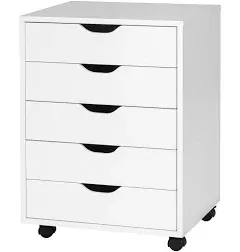 Costway 5 Drawer Chest Storage Dresser Floor Cabinet Organizer with Wheels