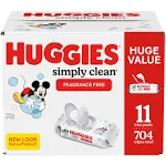 Huggies Simply Clean Fragrance Free Baby Wipes, 64/Pack, 11 Packs/Carton