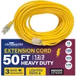 Life Supply 50ft Power Outdoor Extension Cord &amp; Indoor - Waterproof 