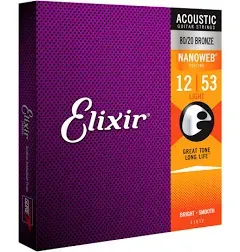 Elixir Strings 11077 Acoustic80/20 Bronze w/NANOWEBCoati<wbr/>ng, Lt/Med .012-.056