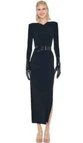 Norma Kamali Women's Long Sleeve Shoulder Pad Side Slit Gown