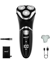 Electric Shaver Razor for Men, Max-T Quick Rechargeable Wet Dry Rotary Shaver with Pop Up Trimmer and LED Display, Ipx7 100% Waterproof 8101 with ADA