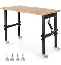 48” Heavy-Duty Mobile Workbench Adjustable Height Work Table with Power Outlet & Removable Wheels for Garage Home Workshop