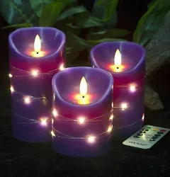 Green LED flameless Candle with Embedded Starlight String 3 LED Candles 10-Ke...