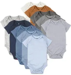 HonestBaby 10-Pack Short Sleeve Bodysuits One-Piece 100% Organic Cotton for Infant Baby Boys