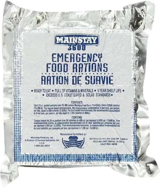 SALE! Mainstay 3600 calorie bar, one pack, expires 08/31/2028 SALE!