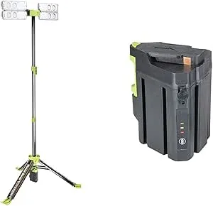 PowerSmith Voyager PVLR8000A 8000 Lumen Collapsible Cordless Tripod LED Work Light, Black & Voyager PVLAB121 12V Lithium-Ion Battery Pack for Voyager Collapsible Work Lights