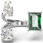 Mesmera open ring, Mixed cuts, Green, Silver-tone finish