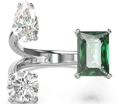 Mesmera open ring, Mixed cuts, Green, Silver-tone finish